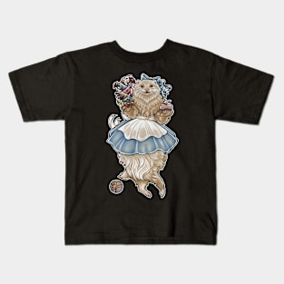 Ferret Alice In Wonderland With Tea Cups - White Outlined Version Kids T-Shirt